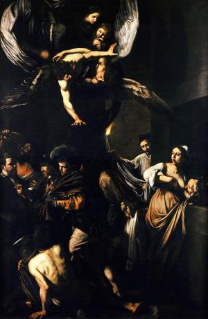 Caravaggio, “Sette opere di Misericordia” (1607), Napoli, Pio Monte della Misericordia.