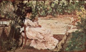 Giovanni Fattori, "La moglie in giardino", olio su tela, 1870-1875, Collezione privata