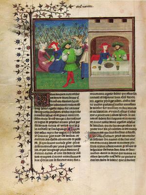 Una miniatura del “Decameron” dal ms. della Biblioteca Vaticana, Pal. Lat. 1989