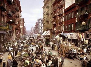 Mulberry Street, nel quartiere italiano di New York (Little Italy), 1900 circa