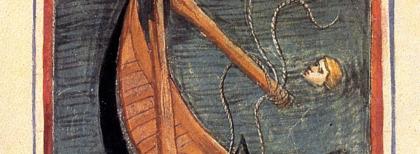 Il naufragio di Ulisse, miniatura di scuola fiorentina (fine sec. XIV)