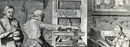Illustrazione che raffigura una stamperia del XV secolo. Fonte: Olycom spa. 