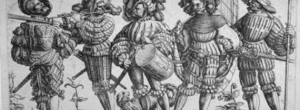 I cinque lanzichenecchi, acquaforte di Daniel Hopfer, ca. 1530