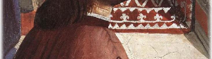 Domenico Ghirlandaio - ritratto di Angelo Poliziano e Giuliano de' Medici